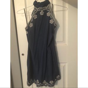 Lulu’s Roam On Blue Embroidered Halter Dress